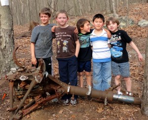 Boys at plane wreckage