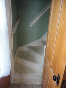 The back stairs before painting. They are extra dirty from having a rainy/muddy weekend with the boys