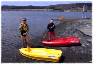 Getting ready to try out their new kayaks