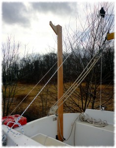 The mast support installed. I will probably add another support lower on the post for storage of the mast.