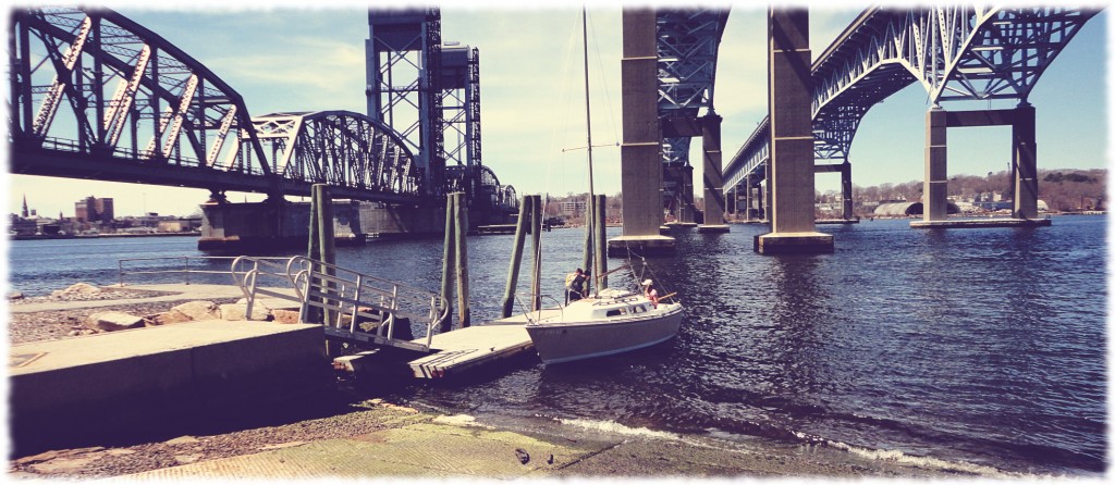 Our O'Day 22 sailboat in the Thames river for the first time