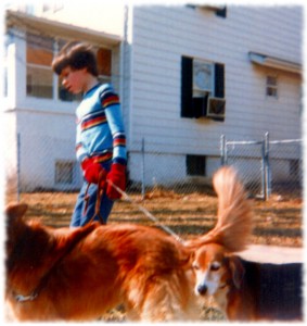 Bill walking our dogs Buffy and Candy in 1982