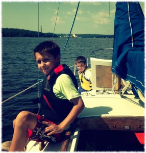 Ben and Will enjoying the short trip up the Thames River