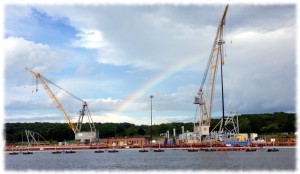 A rainbow over the submarine base