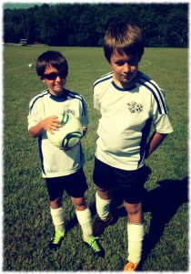 Will and Ben after their first soccer game - they are on the same team this year which simplifies practice and games.