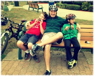 Hanging out while Will and Ben finish their snacks at the Norwich waterfront.