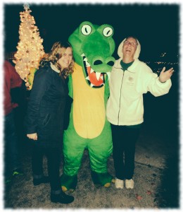 Susanna and my mom checking out one of the local 'gators during our Christmas Eve visit to Homosassa State Park for the light show