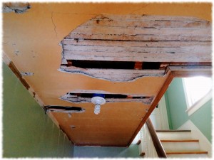 The ceiling prior to installing the drywall. This has been our attractive hallway look for the past two weeks.