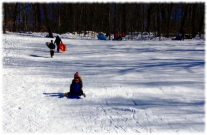 Susanna and Ben heading down the hill (and almost into me).