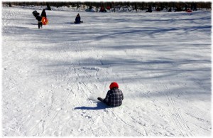 Will sledding backwards down the hill. He didn't start out backwards, but wound up facing the wrong way half of the time.