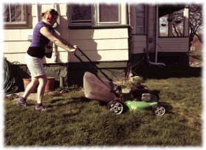 Susanna mowing the grass.. 