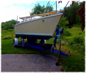 The boat, bottom painted and almost ready for the water.