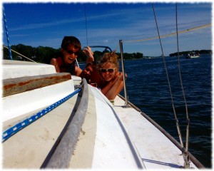 Will, Ben and Susanna enjoying the sun as we anchor on the Niantic River.