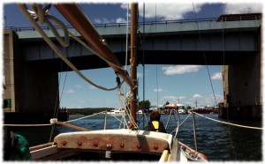 Heading under the Rt 156 bridge into the Niantic River.