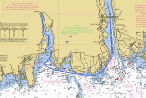 The planned route from the Thames River up the Niantic River