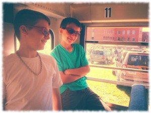 Will and Ben on the bus tour of the Norwich State Hospital property.