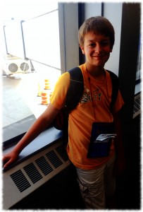 Will patiently waiting to board his flight to St. Louis.