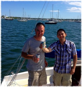 Adrian and I enjoying a beer after a long journey to Block Island, RI.