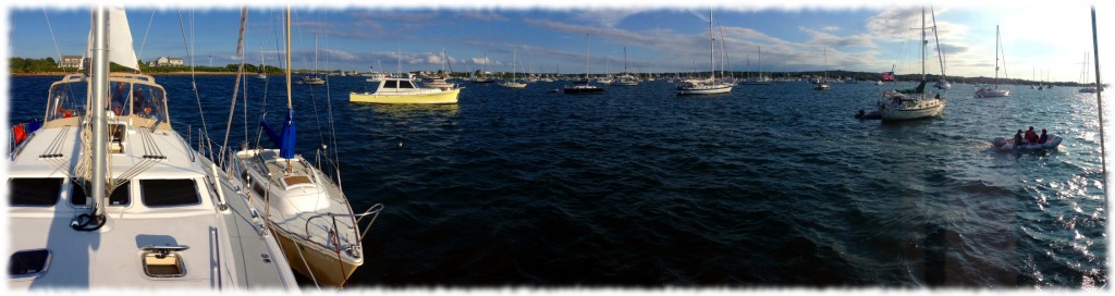 A panoramic view of the anchorage at Block Island, RI