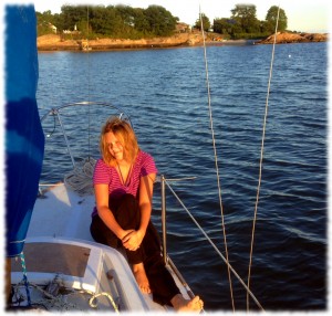 Susanna enjoying the evening light at anchor.