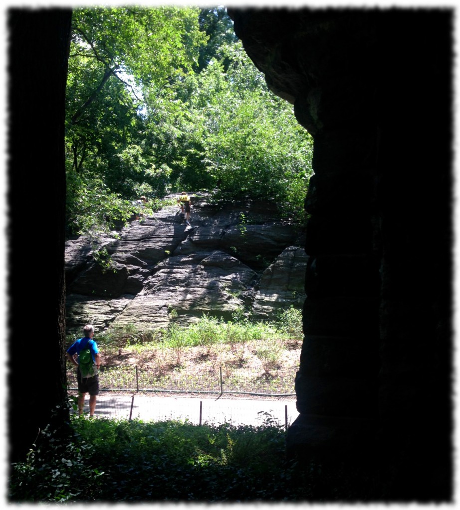 Friday and Saturday we headed to New York City. We spent most of Saturday exploring Central Park. Here is my dad watching the boys climb rocks at the park.