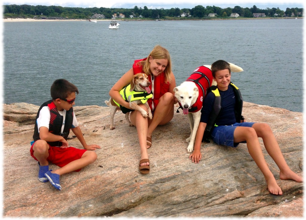 Susanna, the boys, and the dogs enjoying Long Ledge. All are trying to avoid sitting in the bird poop (except the dogs - they didn't seem to care).