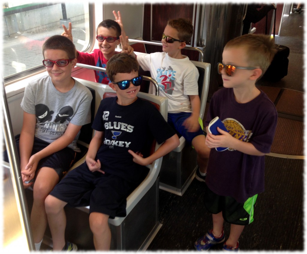On Monday, we headed into Boston. Here is a picture of the boys on the "T" (MBTA) heading into the city.