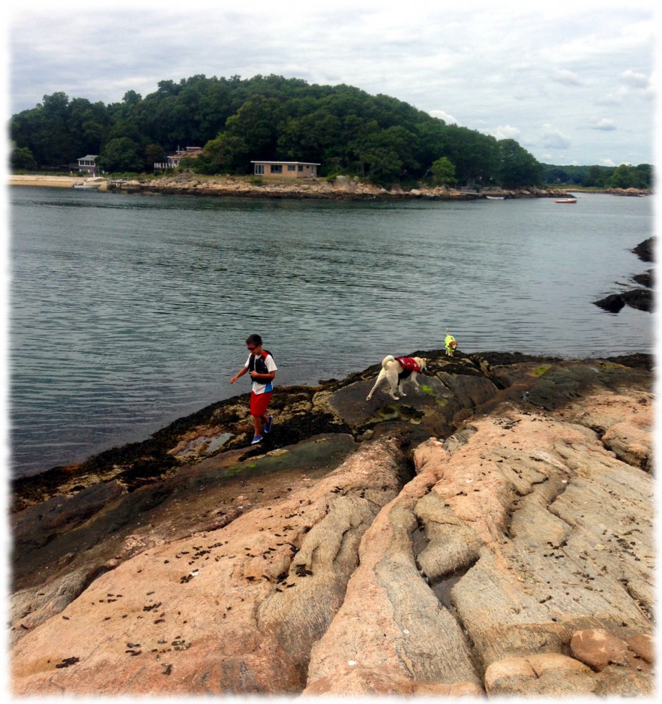 Exploring Long Ledge. Griswold Island is in the background