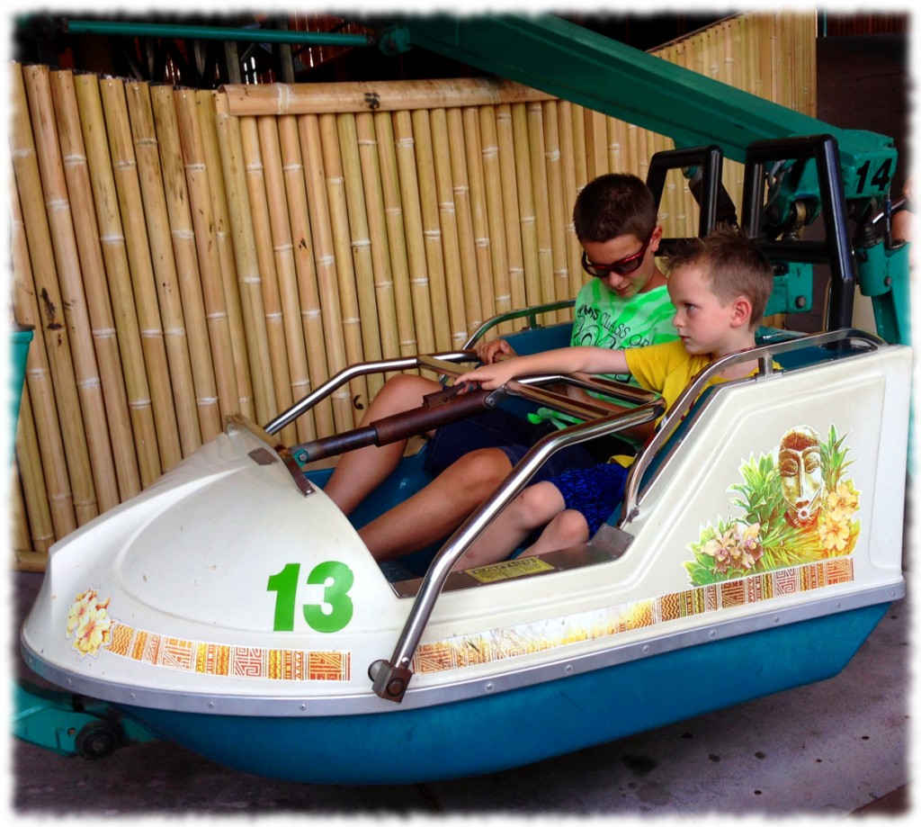 Will and his cousin, Chase, on one of the smaller rides. Will became Chase's "best buddy" over the past week.