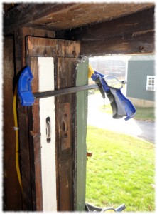 The window frame glued and clamped up.