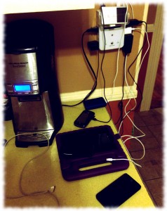 A fraction of the electronics, charging in our current charging station - the kitchen counter.