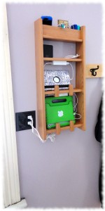 The electronics charging station completed.