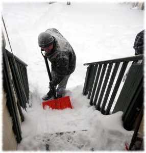 Clearing the back stairs.