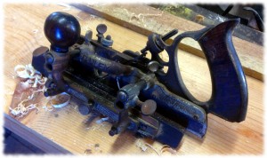 My Stanley No. 45 combination plane after making a 1/4" rabbet on a piece of scrap pine. 