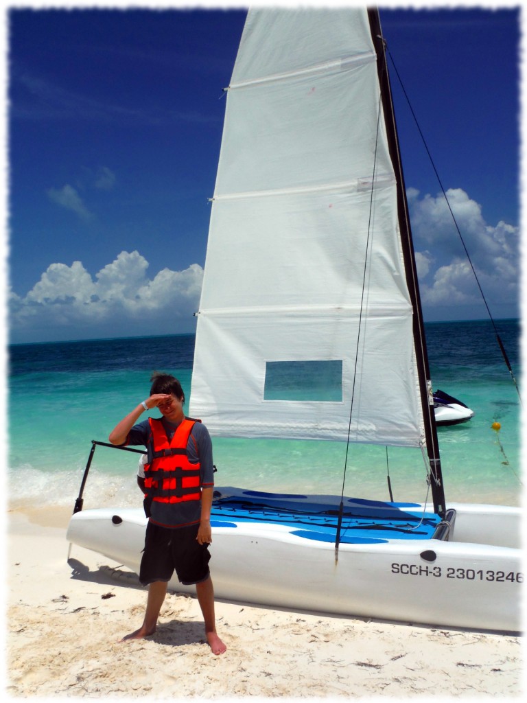 On Tuesday, Will and I borrowed one of the resort's catamarans for a short sail. Despite many hours sailing our own sailboat, a water depth of maybe 10 feet and lifejackets, Will clung to the middle of the boat for the first 20 minutes sailing. 