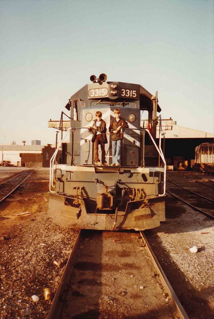 Chuck and Bill on front of train, Fall 1982