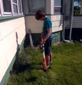 Will trying out the cordless trimmer around the front of the house.