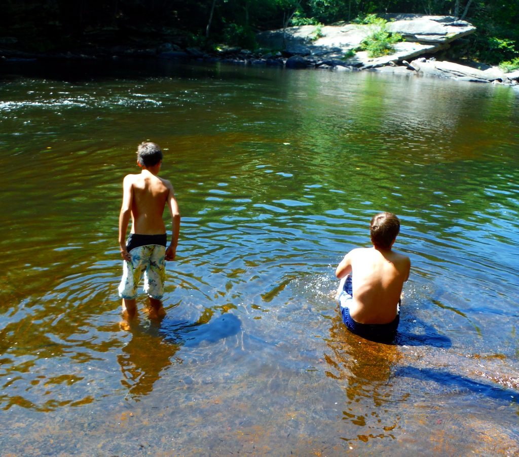 Will and Ben exploring the swimming hole at Diana's Pool.