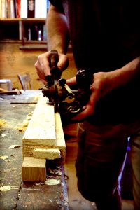 Using the Stanley 45 as a plow - cutting a rabbet along the grain on a piece of antique pine.