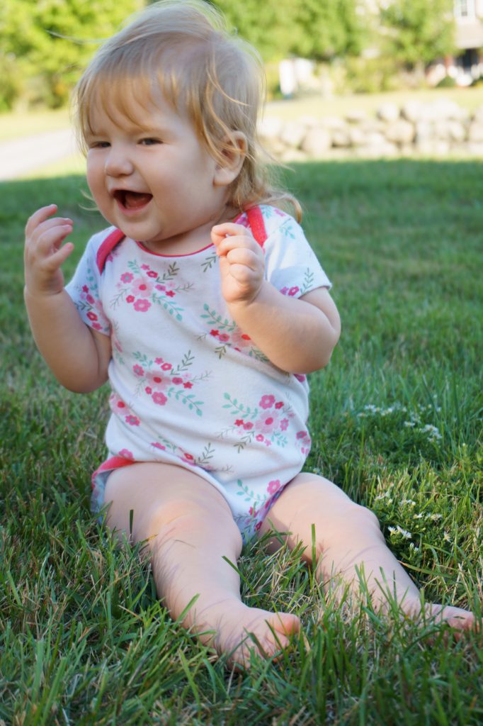 Isabella watching Susanna clean the pool. Clearly very exciting!