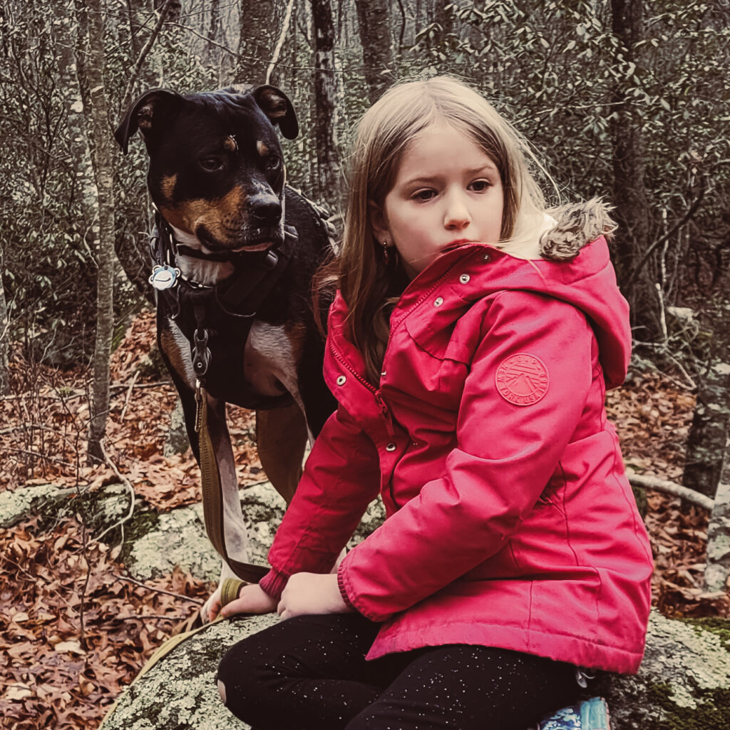 Izzy and Hoagie taking a break on our hike this morning.